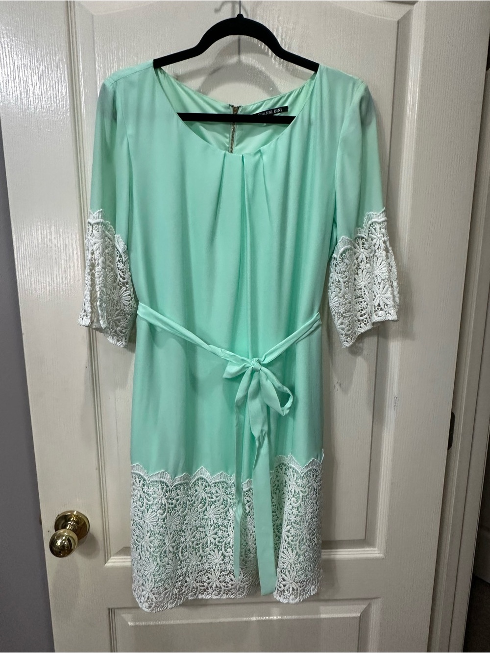 Gianni Bini Mint Green Pleated Blouse with Gold Zip Detail